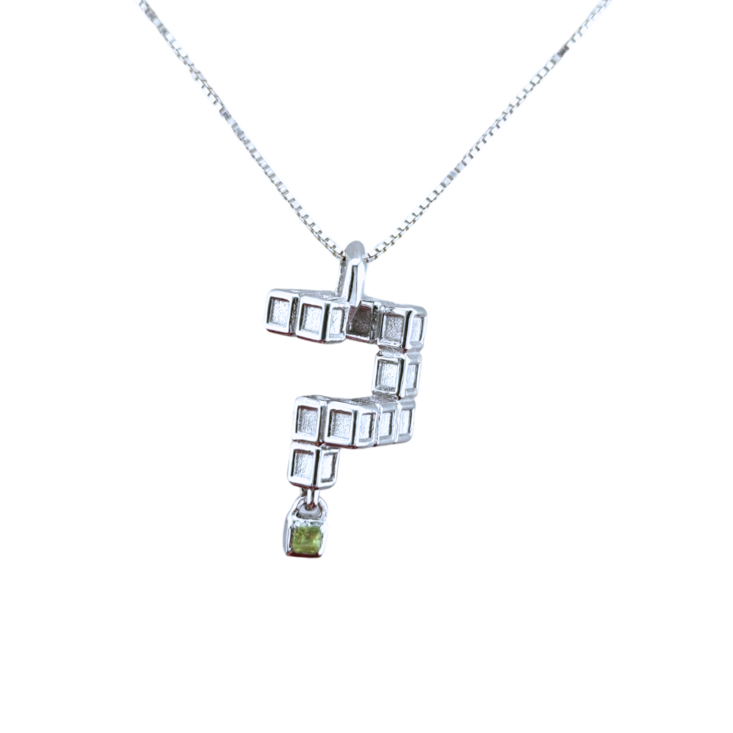Apex x Catalyst | Silver Question Mark Pendant | Peridot