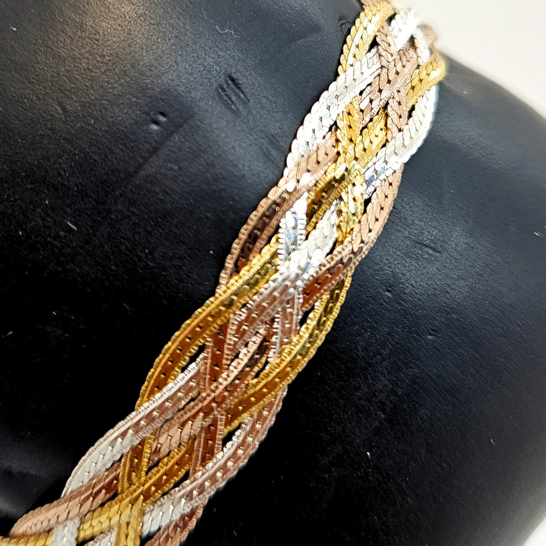 Silver, Yellow Gold, & Rose Gold 6 Braid Bracelet