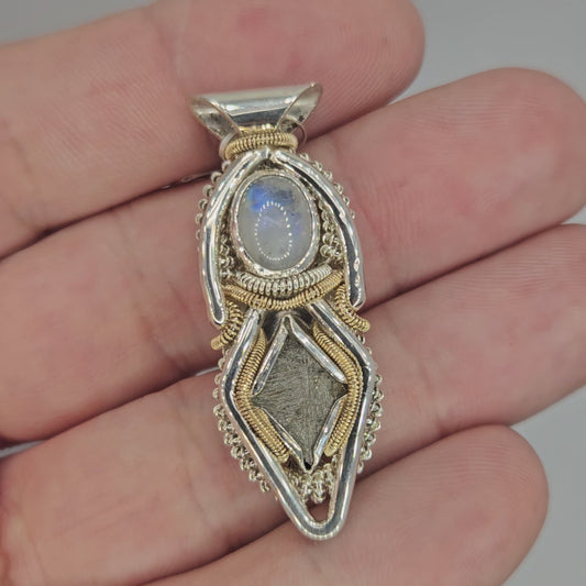 Freedom Formations- Moonstone and Meteorite Pendant